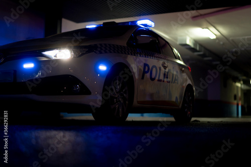 Police cars conducting a check in the city of Madrid