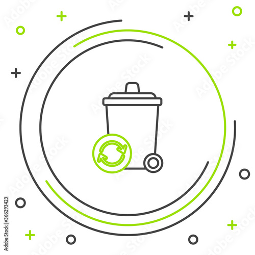 Line Recycle bin with recycle symbol icon isolated on white background. Trash can icon. Garbage bin sign. Recycle basket sign. Colorful outline concept. Vector.