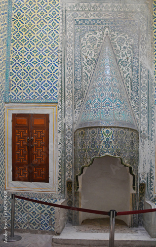 An ornate fireplace in the Harem of Topkapi Palace in Istanbul, Turkey 