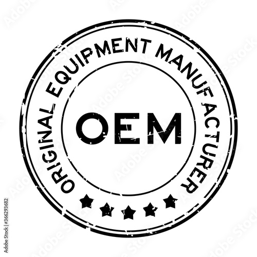 Grunge black OEM (Abbreviation of Original Equipment Manufacturer) word round rubber seal stamp on white background