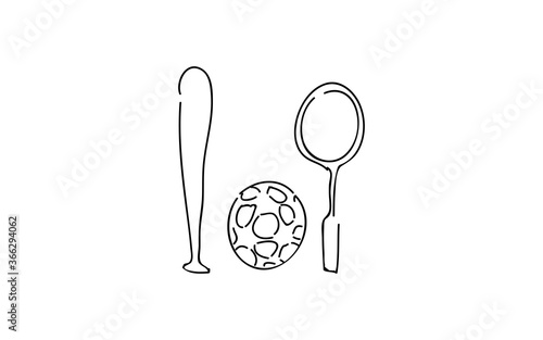 アナログ手書き風のゆるいタッチのアイコン：球技