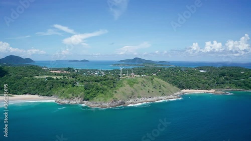 aerial view from mountain on pha hin dam to see nai harn beach and promtep cape photo