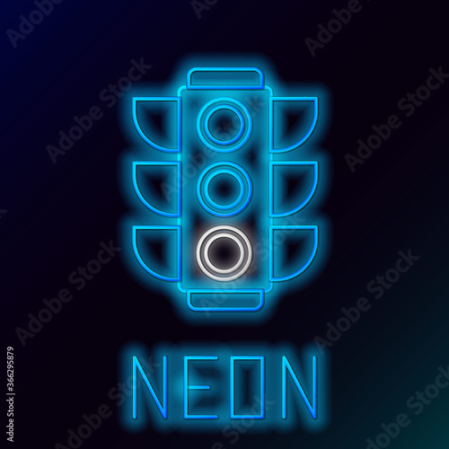 Glowing neon line Traffic light icon isolated on black background. Colorful outline concept. Vector.