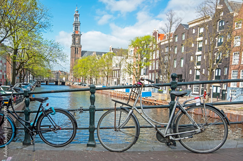 City scenic from Amsterdam with the Westerkerk in the Netherlands