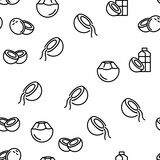 Coconut Food Vector Seamless Pattern Thin Line Illustration