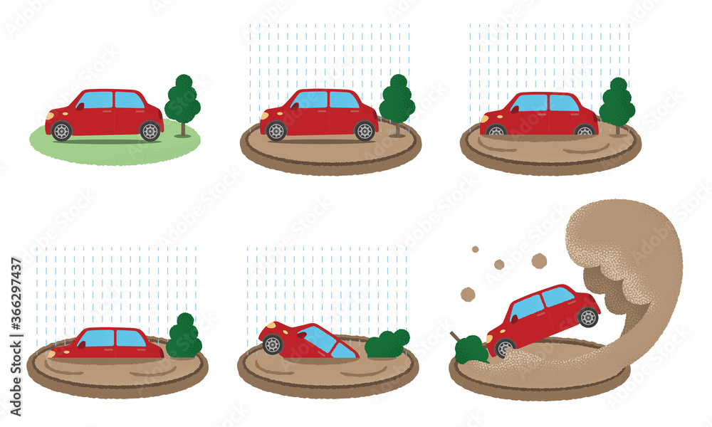 浸水の被害に遭う自動車のベクターイラストセット Stock Vector | Adobe Stock