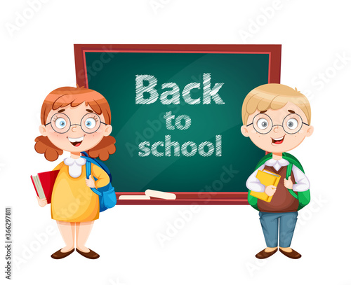 Back to school. Cute schoolgirl and schoolboy