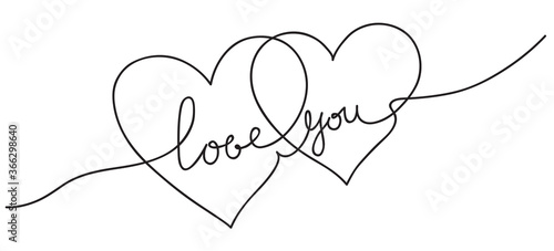 Hearts. Continuous line art drawing. Friendship concept. Best friend forever. Black and white vector illustration