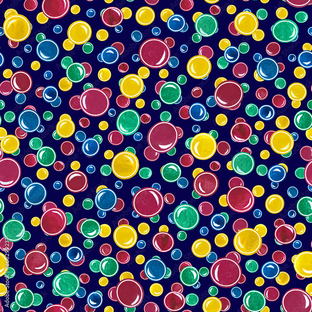Watercolor seamless pattern with balls. Bright festive pattern with bubbles Watercolor seamless pattern with balls. Bright festive pattern with bubbles
