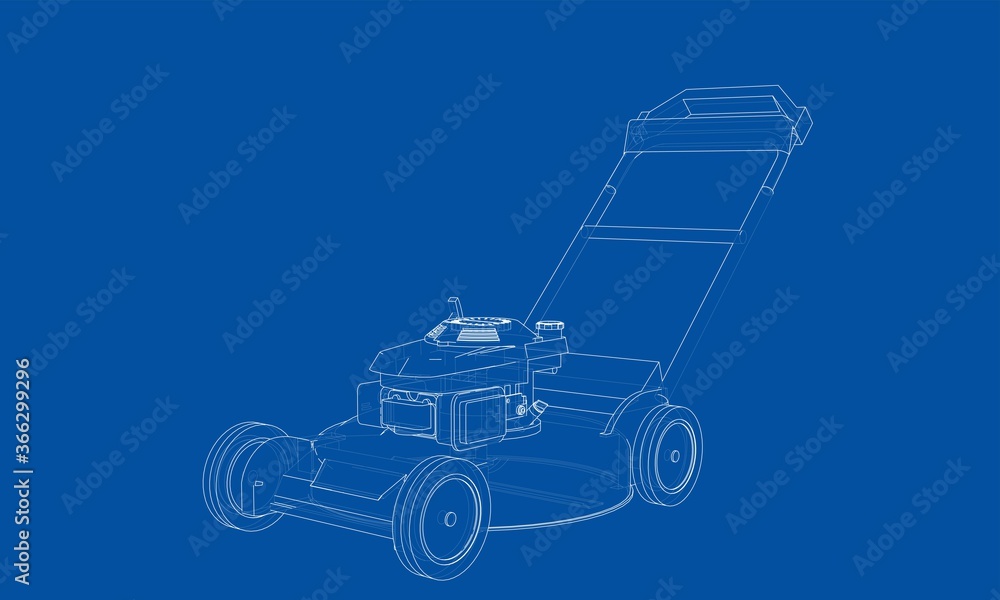 Outline lawn mower. Wire-frame style