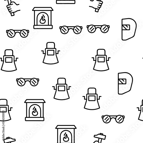Blacksmith Vector Seamless Pattern Thin Line Illustration
