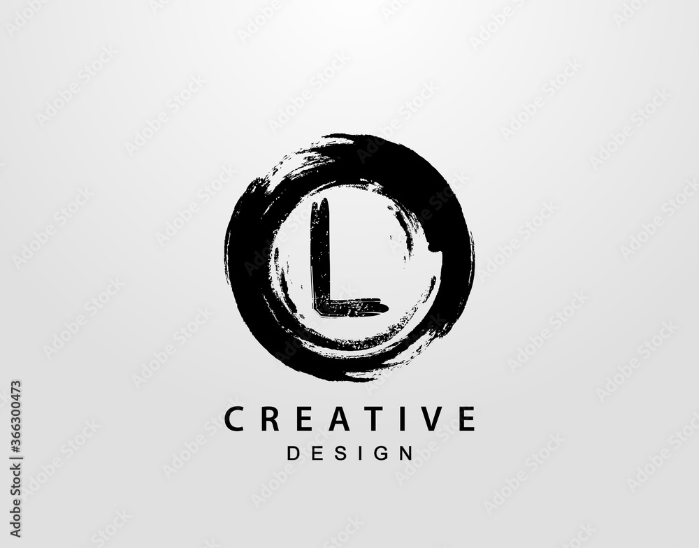 Obraz premium L Logo With Circle Splatter Element. VintageCircle Wave logo design template.
