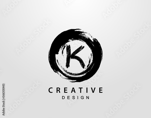 K Logo With Circle Splatter Element. VintageCircle Wave logo design template. photo