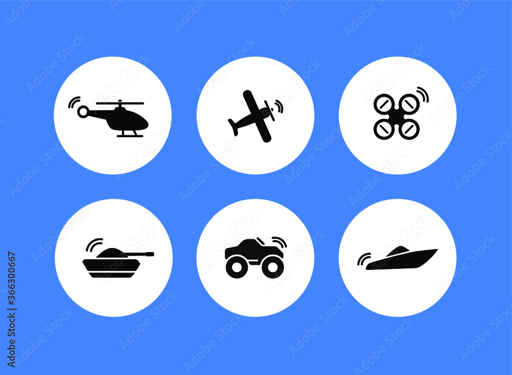 Set of remote control toys icons Set of remote control toys icons