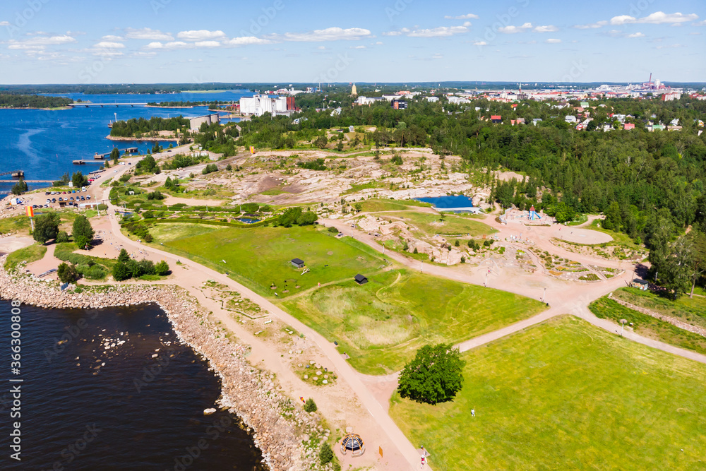 Kotka, Finland - 22 June 2020: Aerial summer view of Katariina Seaside Park.