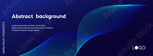 Abstract dark blue minimal vector background. Long banner business template with dynamic wavy line