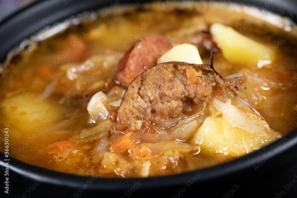 Traditional russian sour cabbage soup