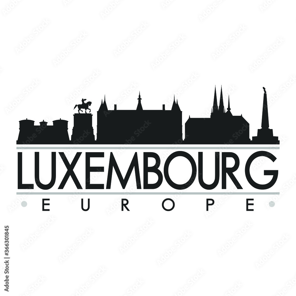 Luxembourg Europe Skyline Silhouette Design City Vector Art Famous Buildings.