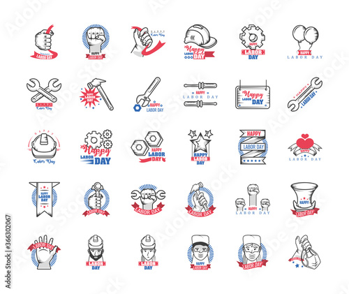 set of icons of the labor day
