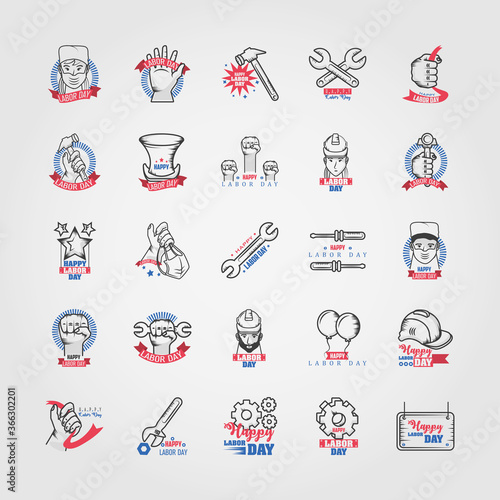 set of icons of the labor day
