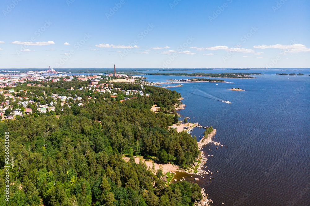 Aerial panoramic view of island Kotkansaari in Kotka, Finland