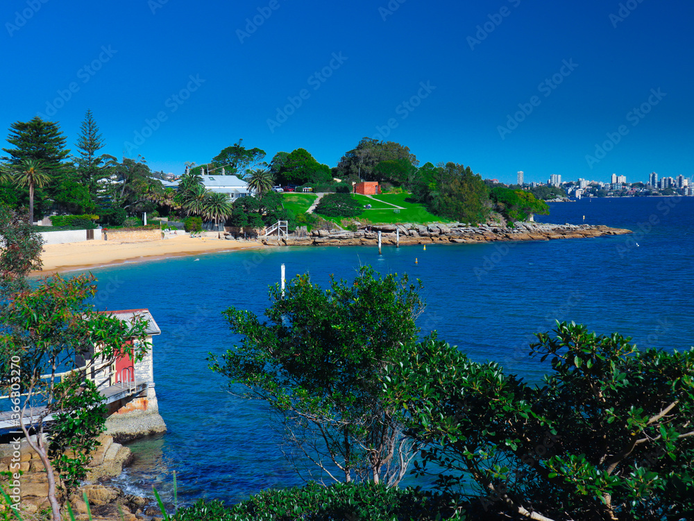 Camp Cove Beach Sydney NSW Australia turquoise blue waters on a clear sunny winters day 
