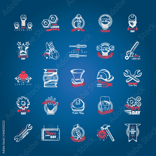 set of icons of the labor day