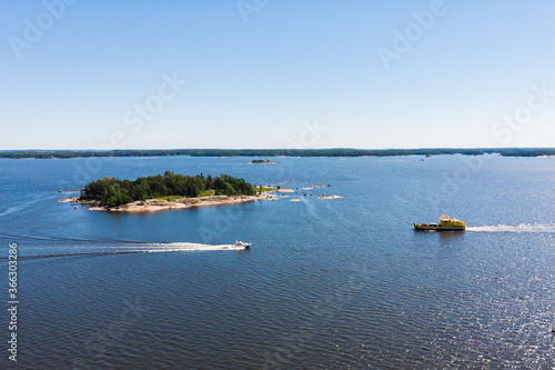 Aerial summer view of the Gulf of Finland, Baltic Sea, Kotka, Finland