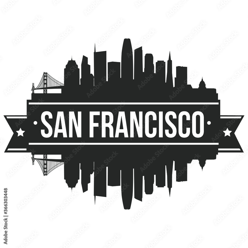 San Francisco Skyline Stamp Silhouette City. Reflection Landscape City Design. Vector Cityscape Icon. 