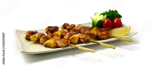 Yakitori Grilled Chicken and leek Bunching onion Skewers Japanese Food