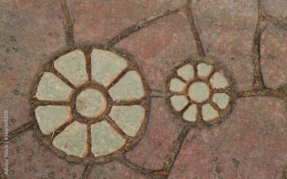 Closeup of old decorated brickwork. The vintage art background and template. 