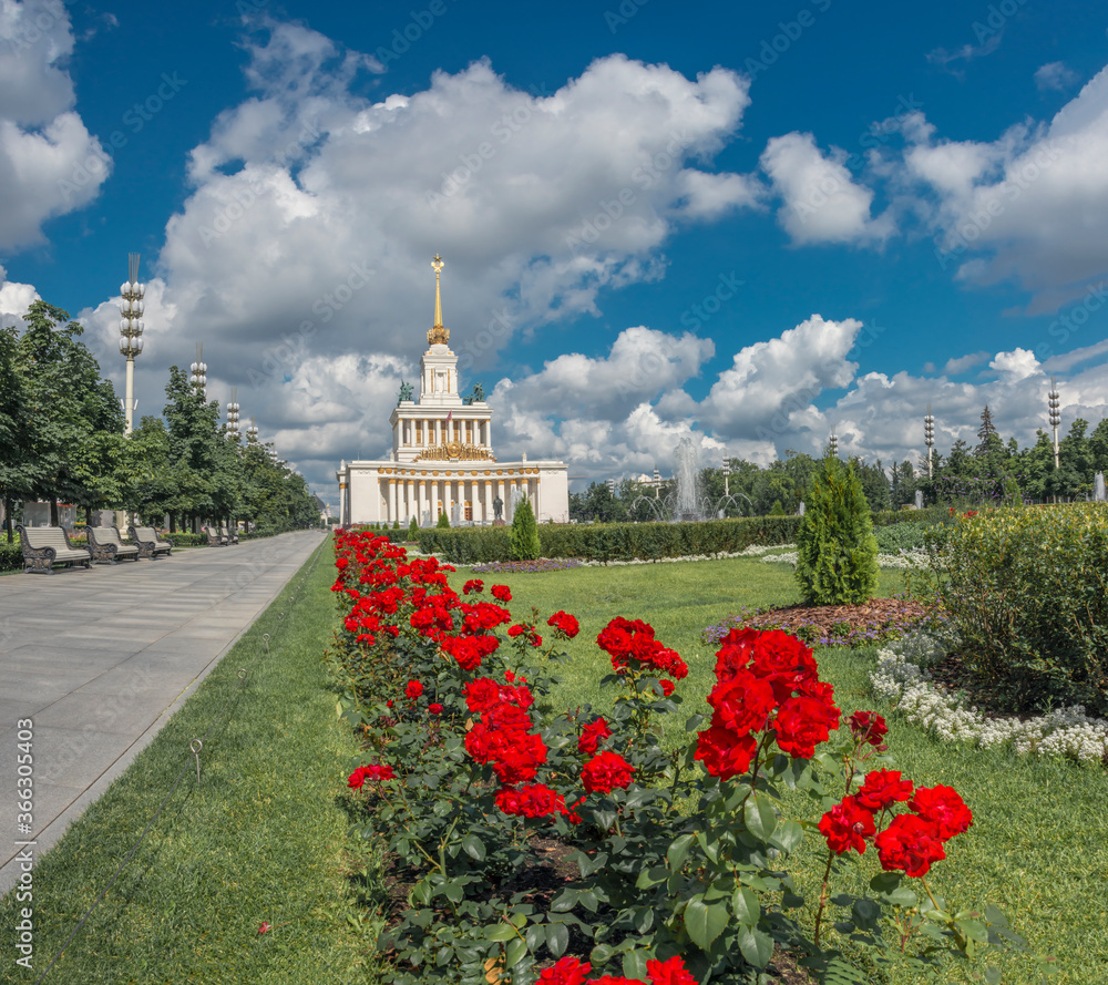 View of the main alley of VDNH Park in summer