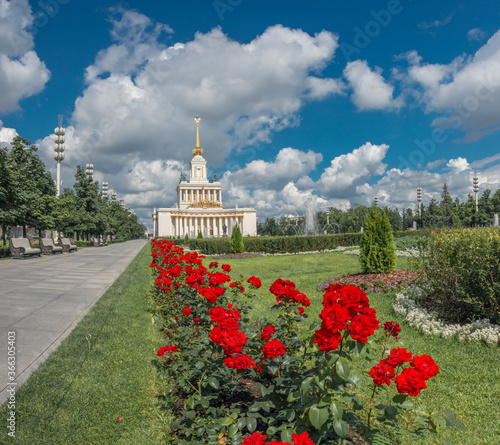View of the main alley of VDNH Park in summer
