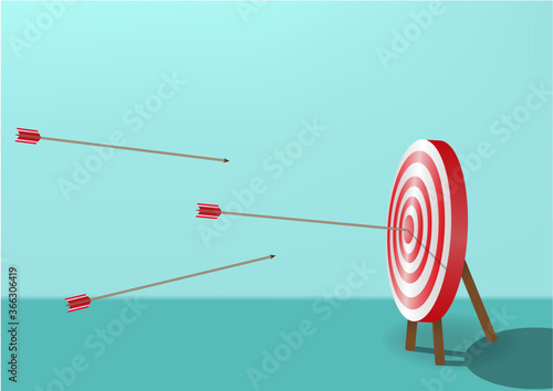 Arrows hit the target and other arrows followed.