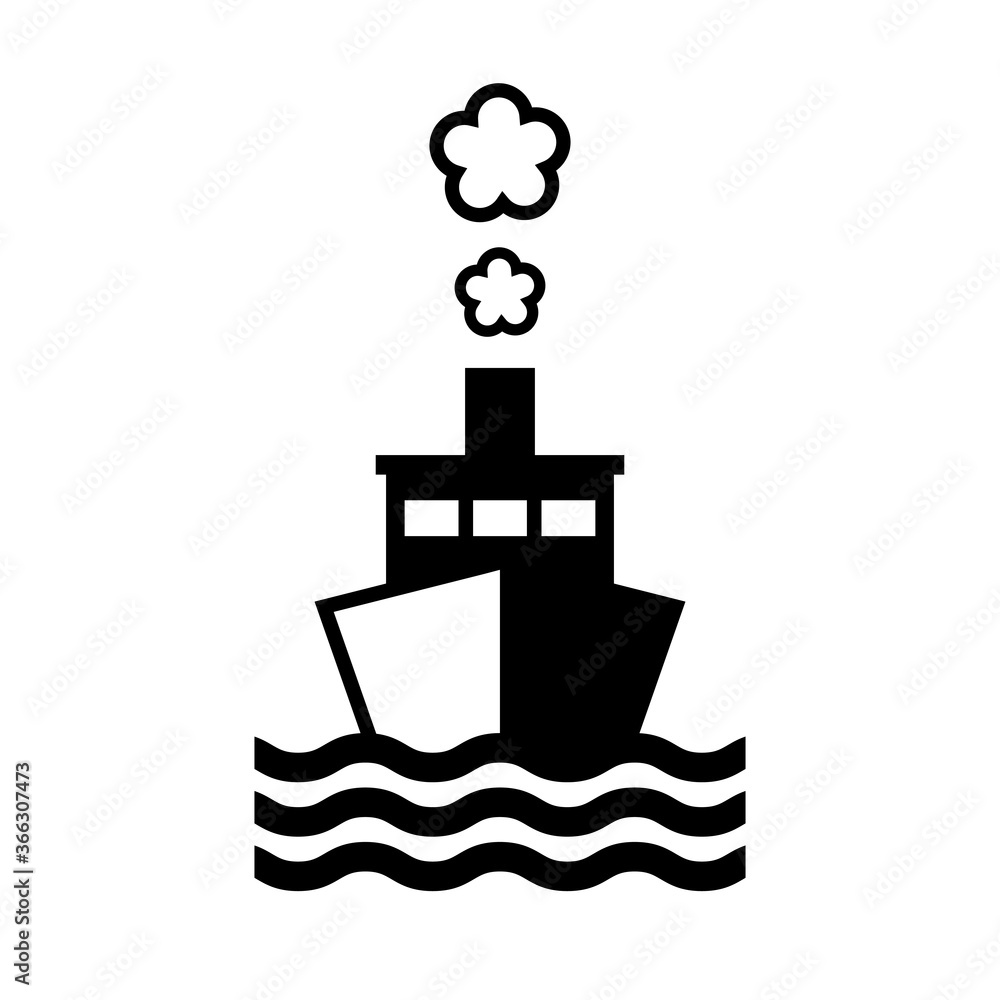 Black ship vector icon on white background, isolated object