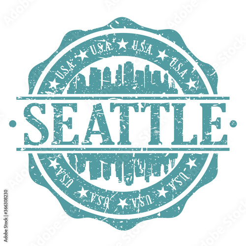 Seattle Stamp Post Skyline Silhouette City Vector Design Art.