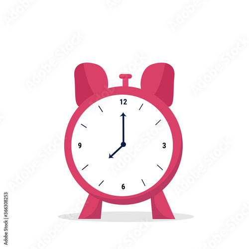 Alarm clock vector illustration isolated on white background. Clock. Flat drawing style. Back to school.