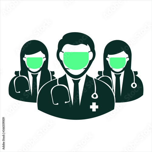 man and Woman as doctor or nurse. Set of female characters in medical uniform and face masks. Coronavirus epidemic. Vector illustration
