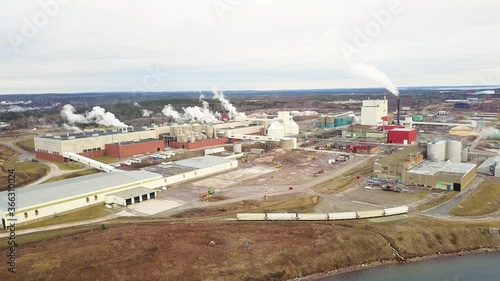 Aerial shot of factories in Canada during winter, Port Hawksbury, Nova Scotia, Canada photo