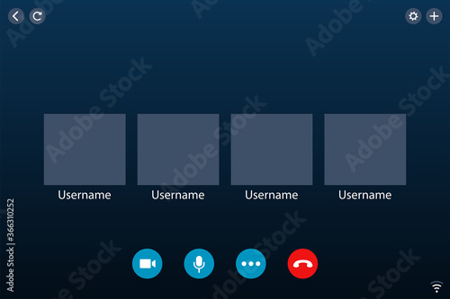 Video conference call. Communication via internet. Screen mockup. Application interface.