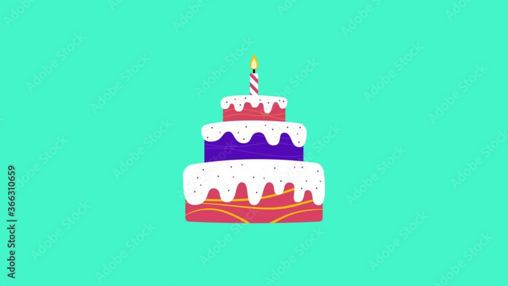 Happy Birthday Background. Animated birthday cake with candle.