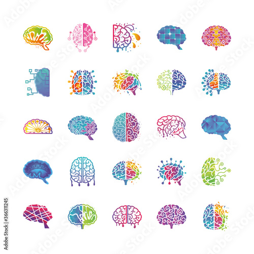 brain thinking and design set of icons
