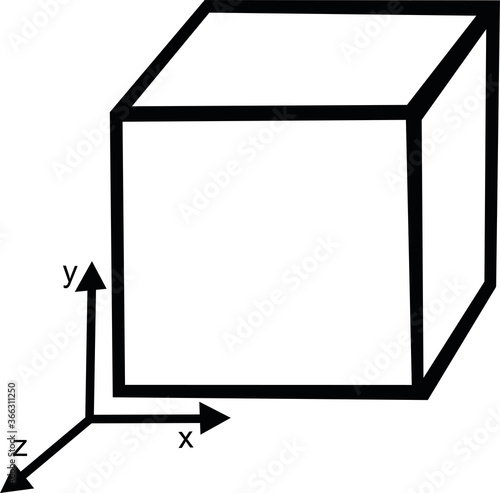 Vector illustration of a cube and a Cartesian axis pivot