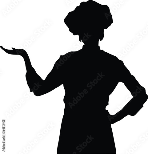 chef, waiter, restaurant, kitchen, black silhouette.