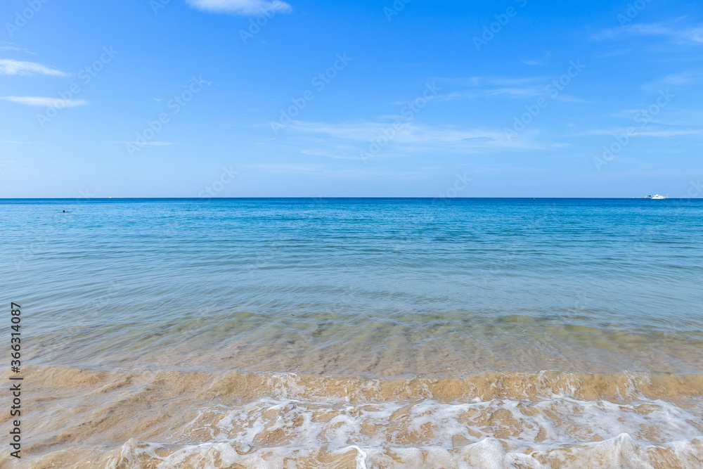 Beautiful clean blue sea and clear blue sky, nature concept background, environmental and season, summer outdoor day light