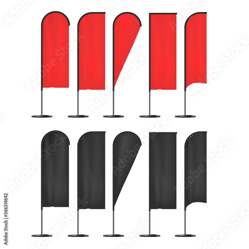 Realistic 3d Detailed Black and Red Blank Expo Banner Flag Template Mockup Set. Vector
