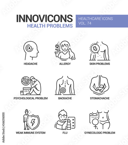 Health problems line design style icons set
