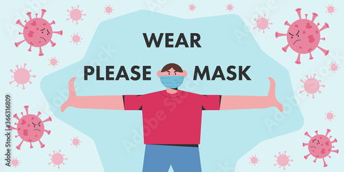 Man wearing medical mask  and protect himself from coronavirus.