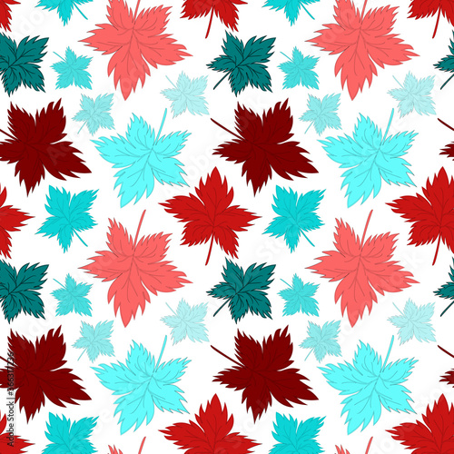 Seamless texture, square, pattern - autumn waltz. Falling leaves of different sizes. A five-leaf. Maple leaf. Figure for the background of the site or blog, textiles, packaging, wallpaper. Vector