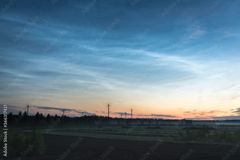 night shining, clouds, mesosphere, space weather, night sky, nature, environment, clouds, phenomena, wonder, blue, windmill, mood, atmosphere, space, twilight, wild, summer nights, finland, mist